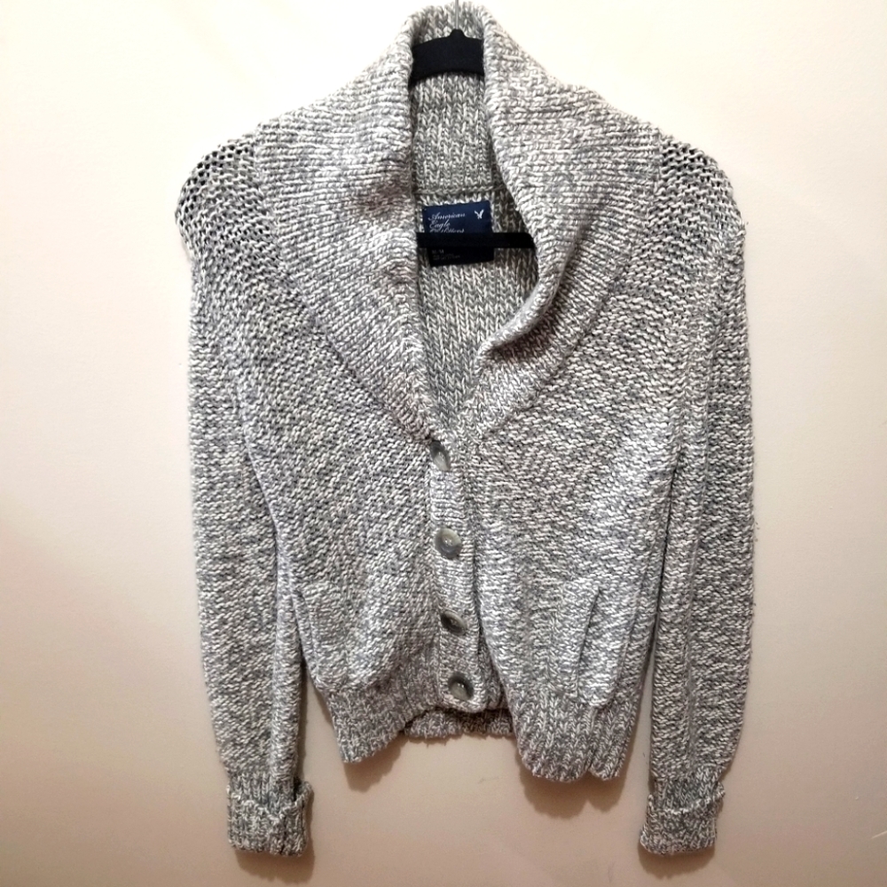 American Eagle Chunky Knit Button Down Cardigan Wool Blend Grandpa Sweater MED